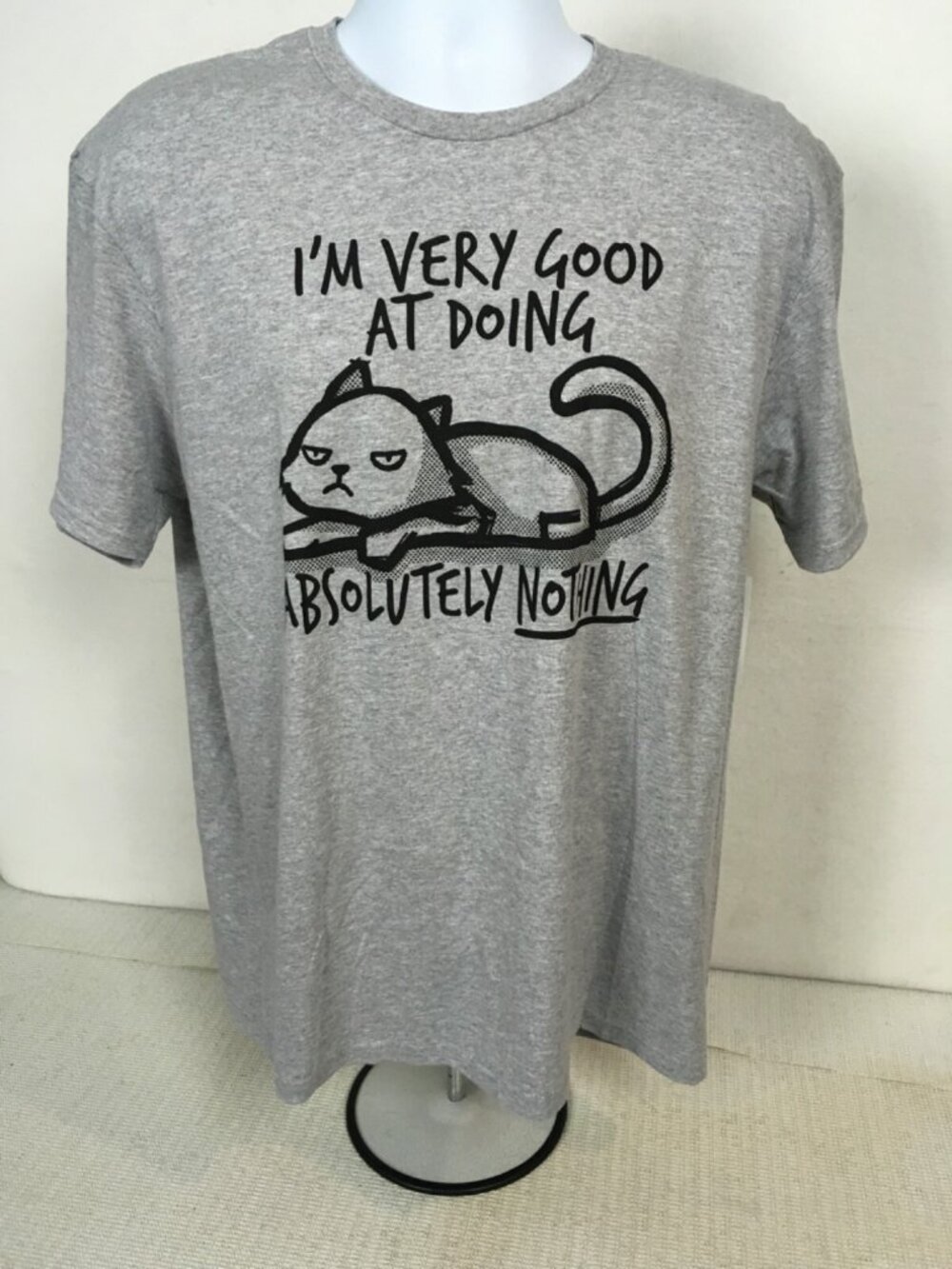 T shirt Unisex Size L 42 Gray w Cat I AM VERY GOOD AT DOING ABSOLUTELY NOTHING